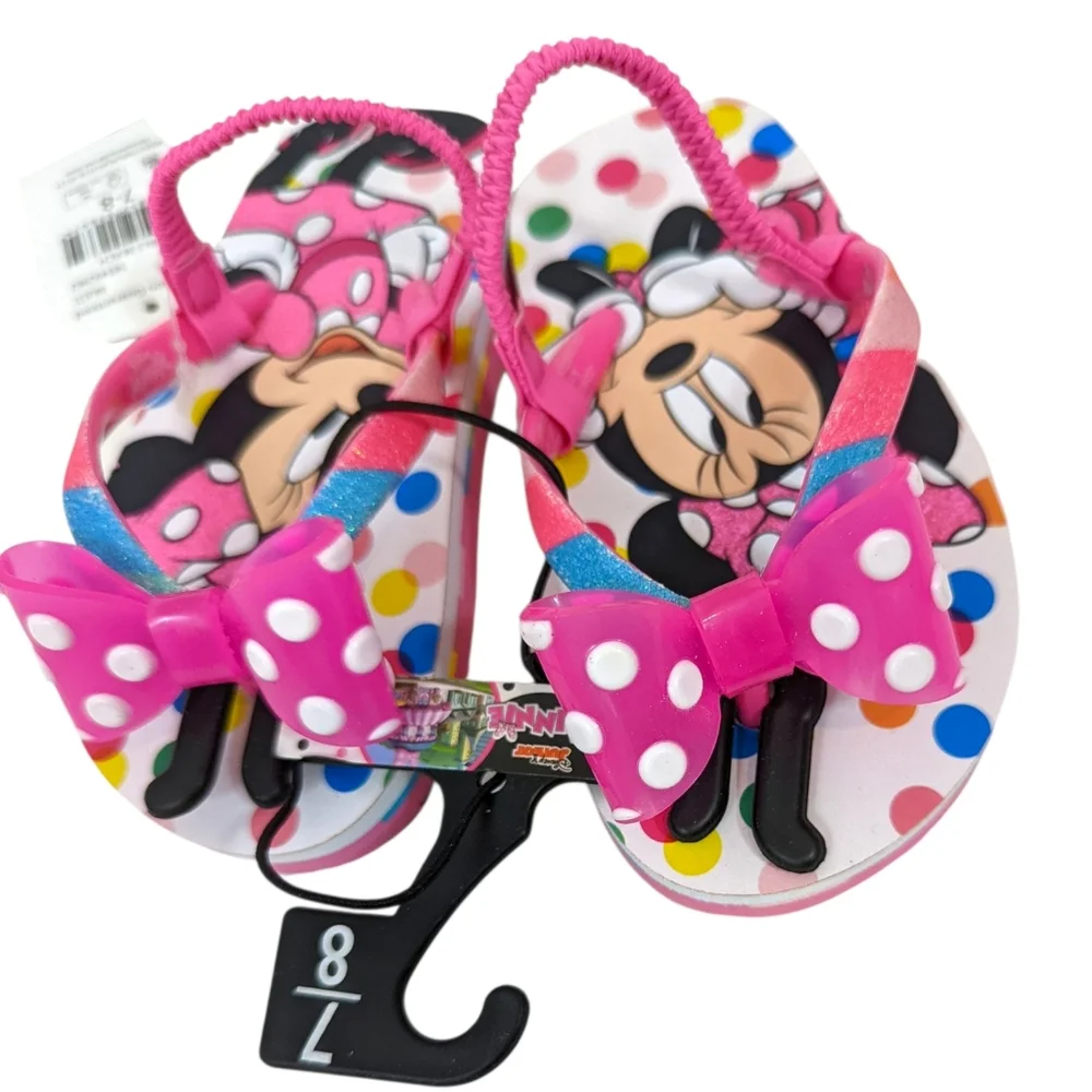 Minnie Mouse Disney Junior Girls Sandals Pink Bow Thongs Flip Fops Girls 7/8